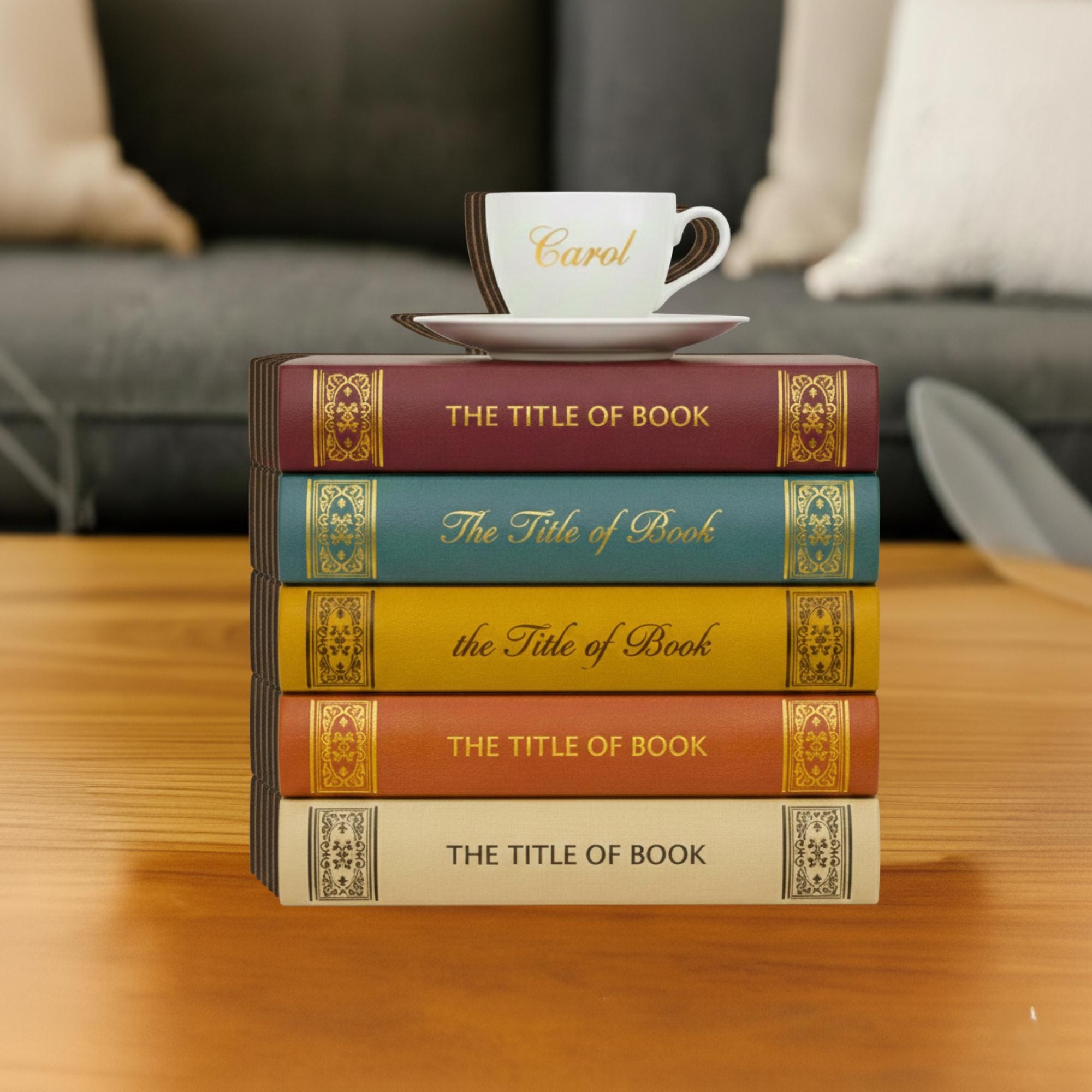 Personalized Wooden Block Decor: Stacked Books With Name Teacup ...