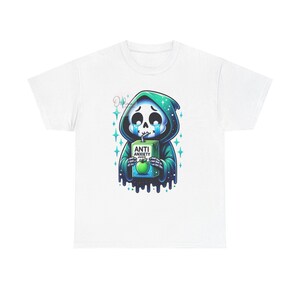 Grim Reaper Anti-Positivity Unisex Cotton Tee, Graphic T-Shirt, Casual Wear, Gift for Halloween, Fun Everyday Top