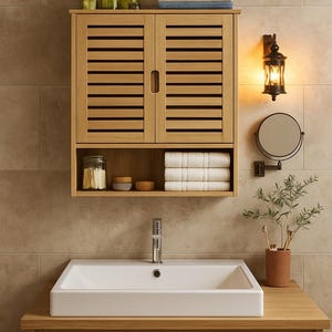 Wall-mounted bathroom cabinet, storage shelf, bamboo medicine cabinet