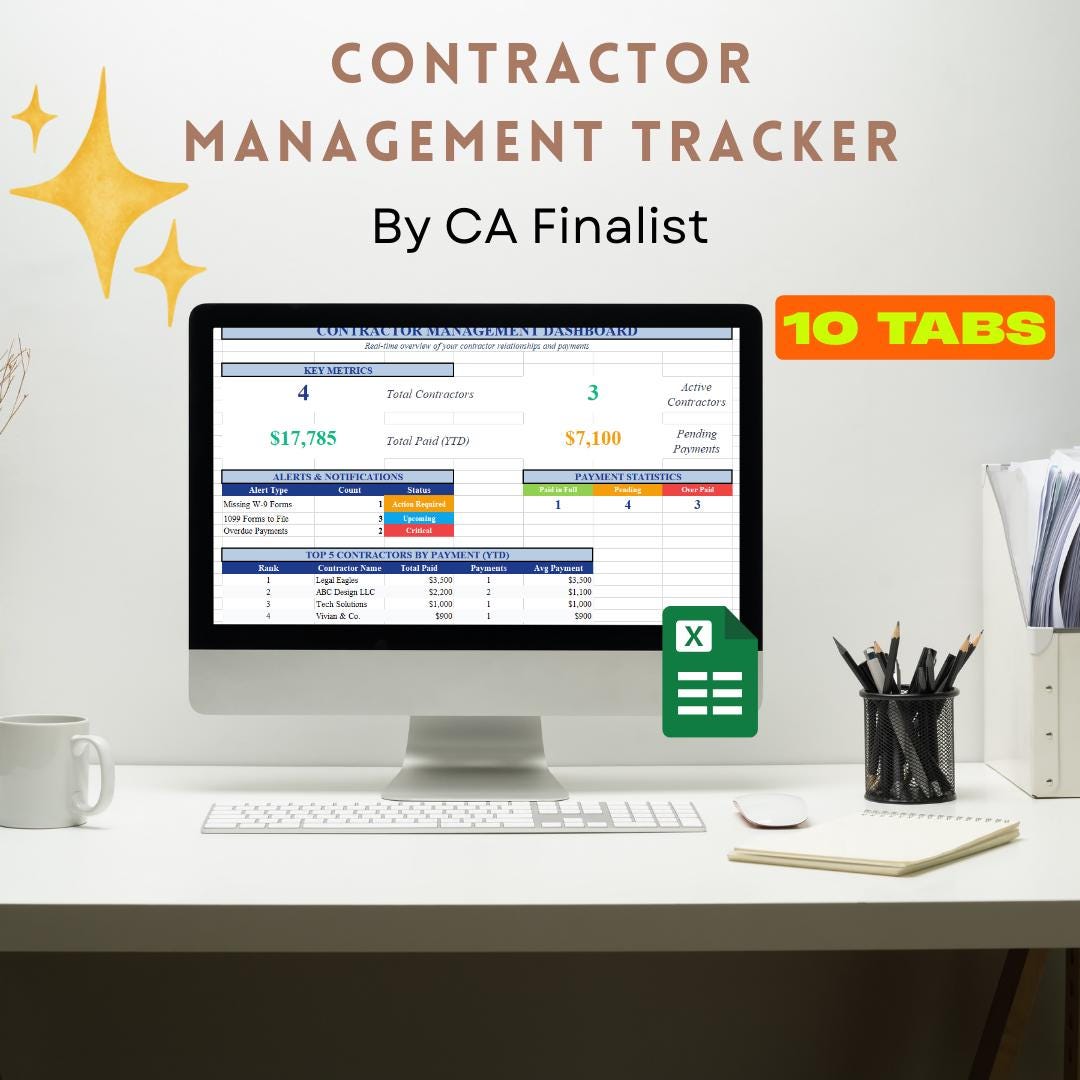 Contractor Management Tracker Excel Sheets, Payment Log, W-9, Small ...