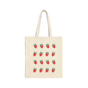 Strawberry Print Cotton Tote Bag: Reusable Eco-Friendly Shopper
