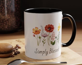 Simply Blessed Floral Coffee Mug, Inspirational Gift