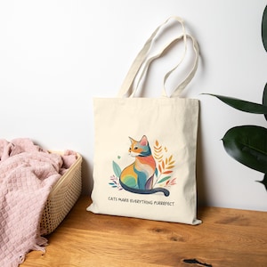 Cat Tote Bag, Kitty Canvas Shoulder Bag, Cat Lover Gift, Shopping Bag, Beach Bag, Grocery Bag
