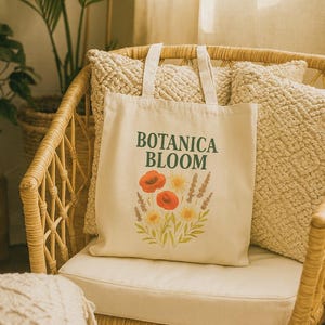 Botanical Bloom Canvas Tote Bag: Eco-Friendly Reusable Shopping Bag