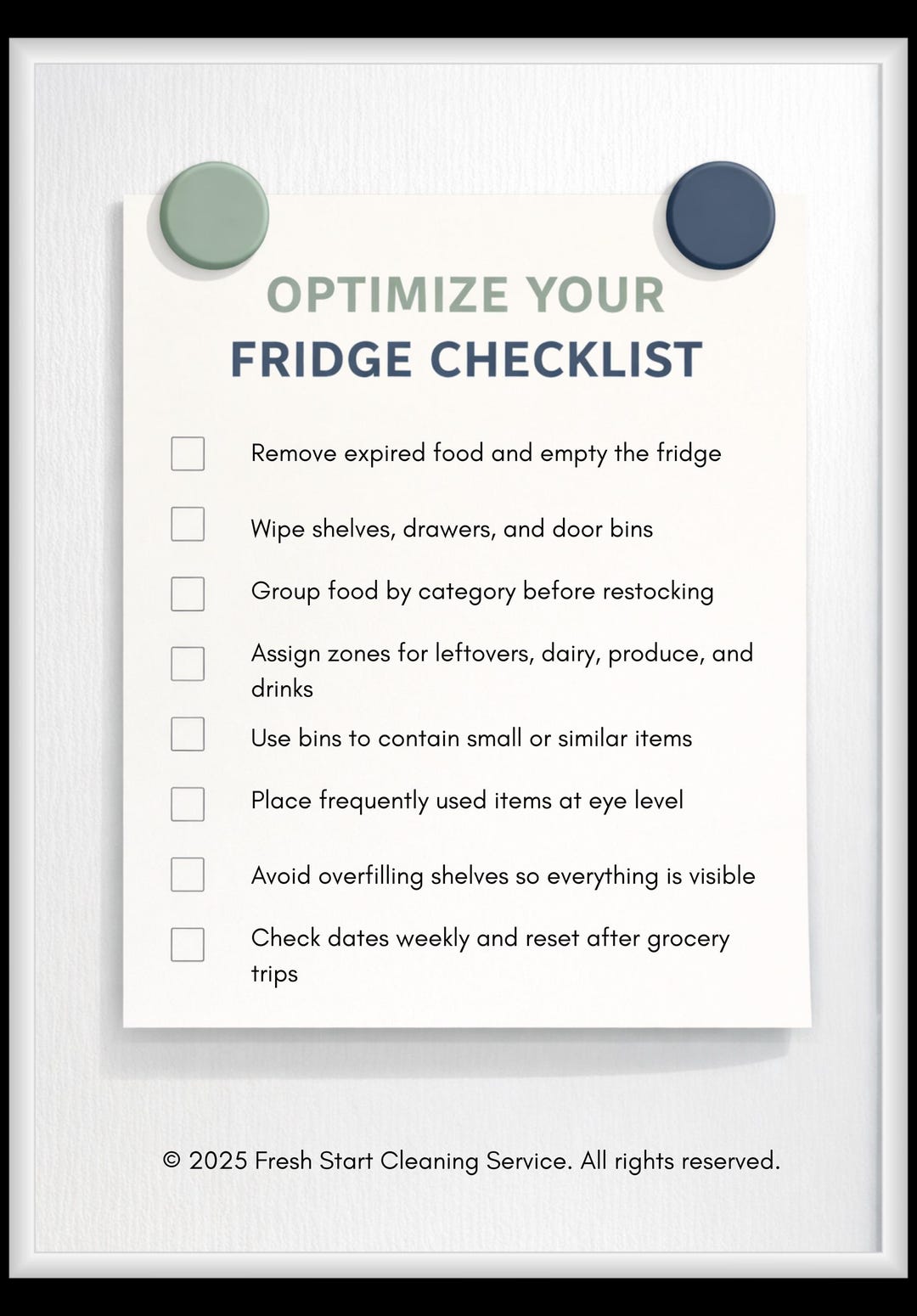 Fridge Checklist Appendix Optimize Your Fridge Checklist | One-page Printable | Simple Fridge ...