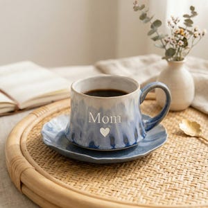 Personalized Coffee Cup,Ceramic Coffee Cup with Saucer, Handmade Pottery Mug, Artisan Coffee Cup, Minimalist Tea Cup, Gift for Her