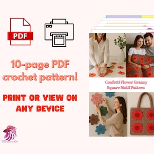 Confetti Flower Granny Square Crochet Pattern: Beginner-Friendly PDF (Digital Download