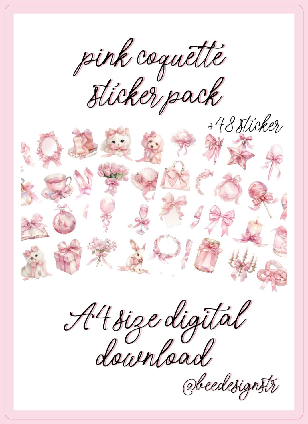 Pink Coquette Sticker Pack – Printable A4 Stickers & Individual PNG ...