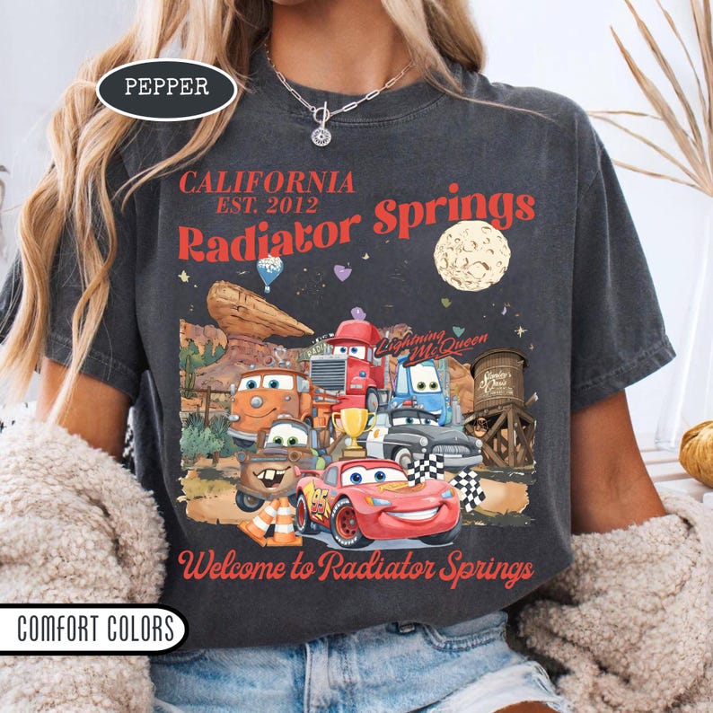Vintage Radiator Springs Comfort Colors Shirt, Lightning McQueen Disney Tee, Pixar Cars Family Shirts, Disney Vacation Shirt, Disneyland Tee image 3