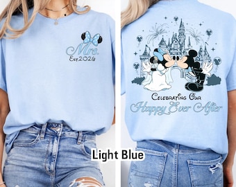 Disney Mrs And Mr Two Sided Shirt, Mickey Minnie Couple Happy Ever After Tee, Disney Wedding Shirts, Just Married Honeymoon Matching T-Shirt