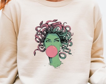 Medusa Bubblegum Graphic Tee: Retro Greek Mythology Sweatshirt