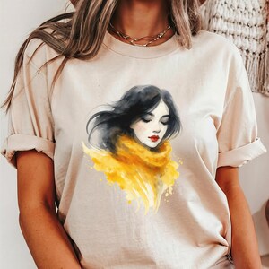 Abstract Watercolor Woman Portrait T-Shirt - Modern Art Top