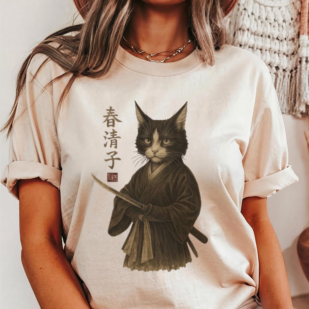 Vintage Samurai Cat T-shirt With Ukiyo-e Warrior Art, Japanese Kimono ...