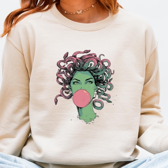 Medusa Bubblegum Graphic Tee: Retro Greek Mythology Sweatshirt