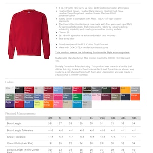 May include: A red Gildan Heavy Blend crewneck sweatshirt. The image shows the front of the sweatshirt, with a classic fit and a tear-away label. The sweatshirt is available in sizes XS to 5XL, with a body length of 26 to 34 inches.