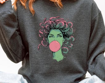 Medusa Bubblegum Graphic Tee: Retro Greek Mythology Sweatshirt