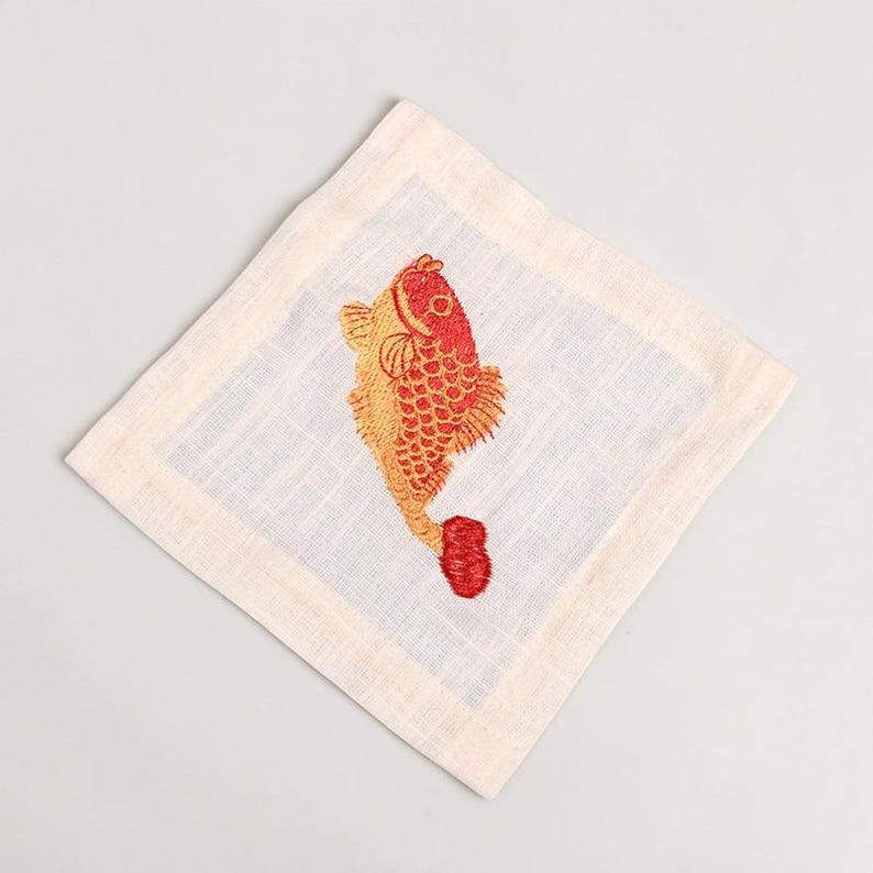 Japanese Chakin Tea Towel, Cotton Linen Cloth, Hand-finished Koi Fish ...