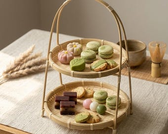 Handwoven Bamboo Cake Stand, Matcha Tray, Wabi-Sabi Home Decor