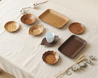 Handwoven Rattan Bamboo Coasters, Leaf Petal Tea Table Decor (13 Styles)