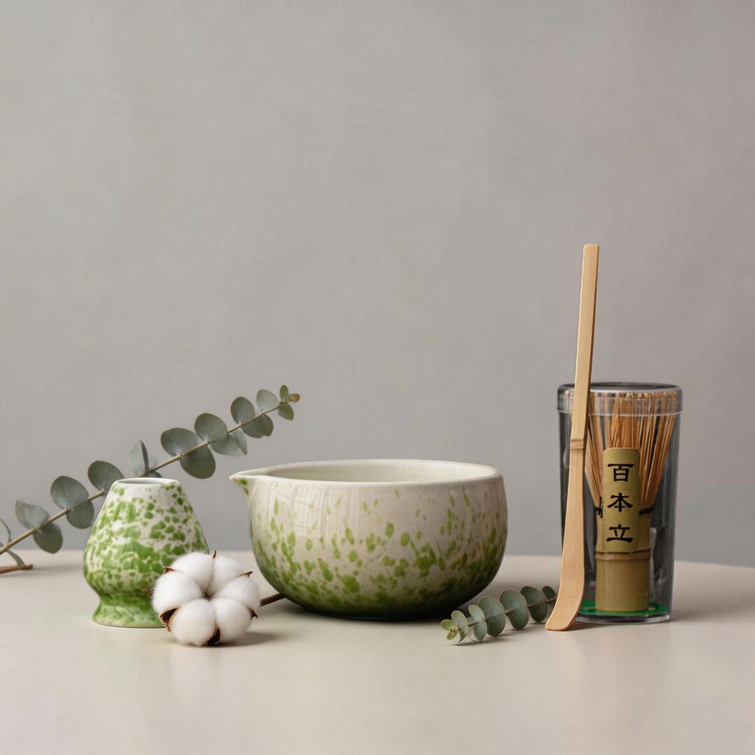 Ink Splatter Matcha Set, Speckled Glaze Chawan, 4-piece Tea Ceremony ...