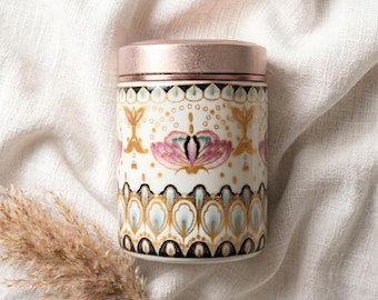 Hand-Painted Ceramic Tea Caddy, Lotus Peacock Enamel Storage Jar