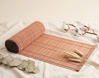 Handwoven Carbonized Bamboo Tea Mat, Japandi Table Runner, Matcha Ceremony Placemat