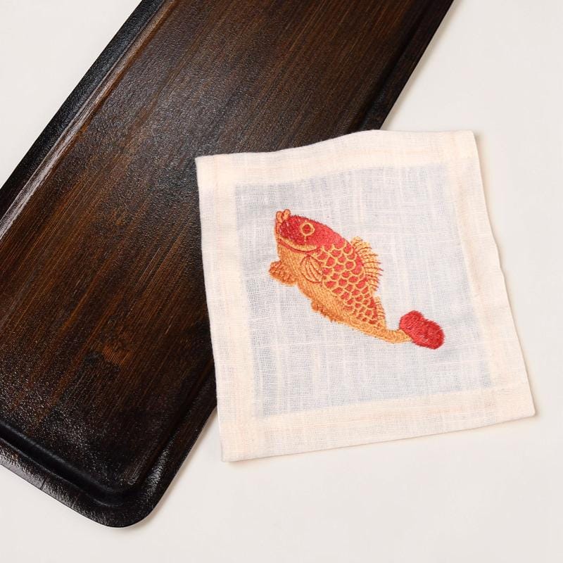 Japanese Chakin Tea Towel, Cotton Linen Cloth, Hand-finished Koi Fish ...