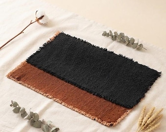 Handwoven Chenille Placemats, Rustic Farmhouse Table Decor, Black & Brown, Washable