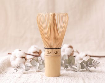 Personalized Bamboo Matcha Whisk, Custom Engraved Name, 100 Prong Chasen (Wedding Gift)