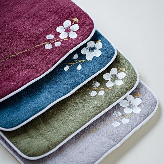 Matcha Tea Towel, 20cm Chakin, Stain-Resistant Linen-Blend Cloth, Deep Colors, Oriental Charm, Studio Decor Gift, 4pc Kit Accessory