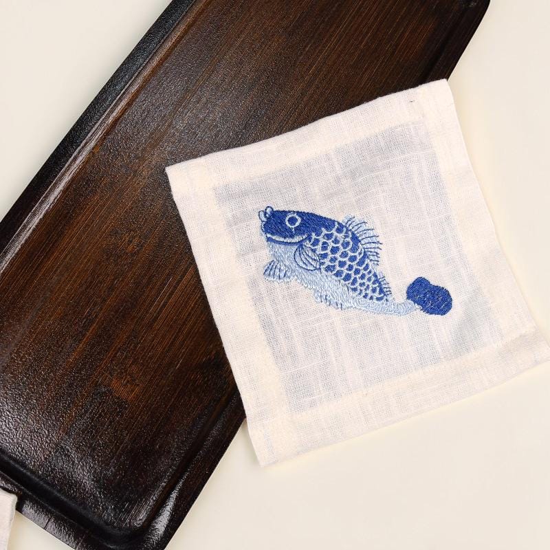 Japanese Chakin Tea Towel, Cotton Linen Cloth, Hand-finished Koi Fish ...