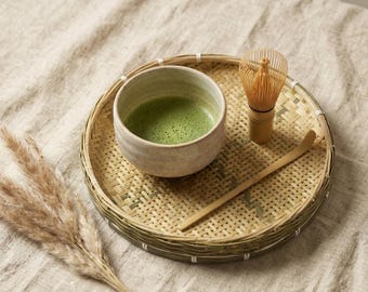 Handwoven Bamboo Tray, Wabi Sabi Japanese Style, Matcha Tea Ceremony, Catchall Home Decor