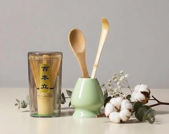 Handmade Bamboo Matcha Tool Set – Whisk, Sifter, Scoop, Holder, Case