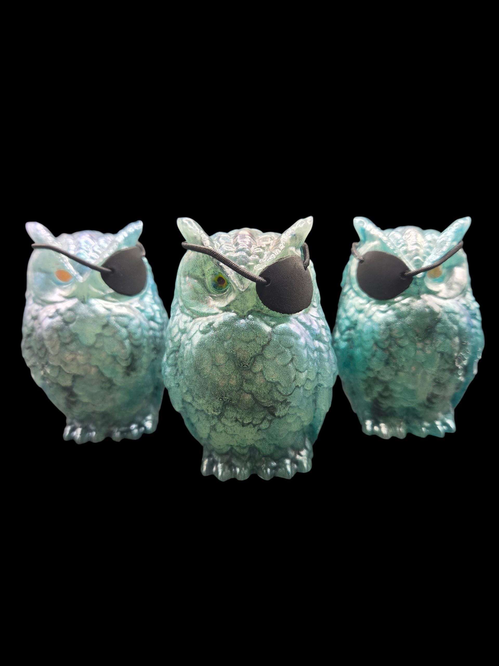 PERMANENT WINK CLUB - Pearlescent Resin Owl Figurine - Glow in the Dark Pirate Owl Statue with Eyepa