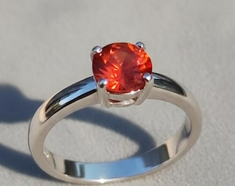 Red Ruby Sterling Silver Ring - Round Cut Solitaire