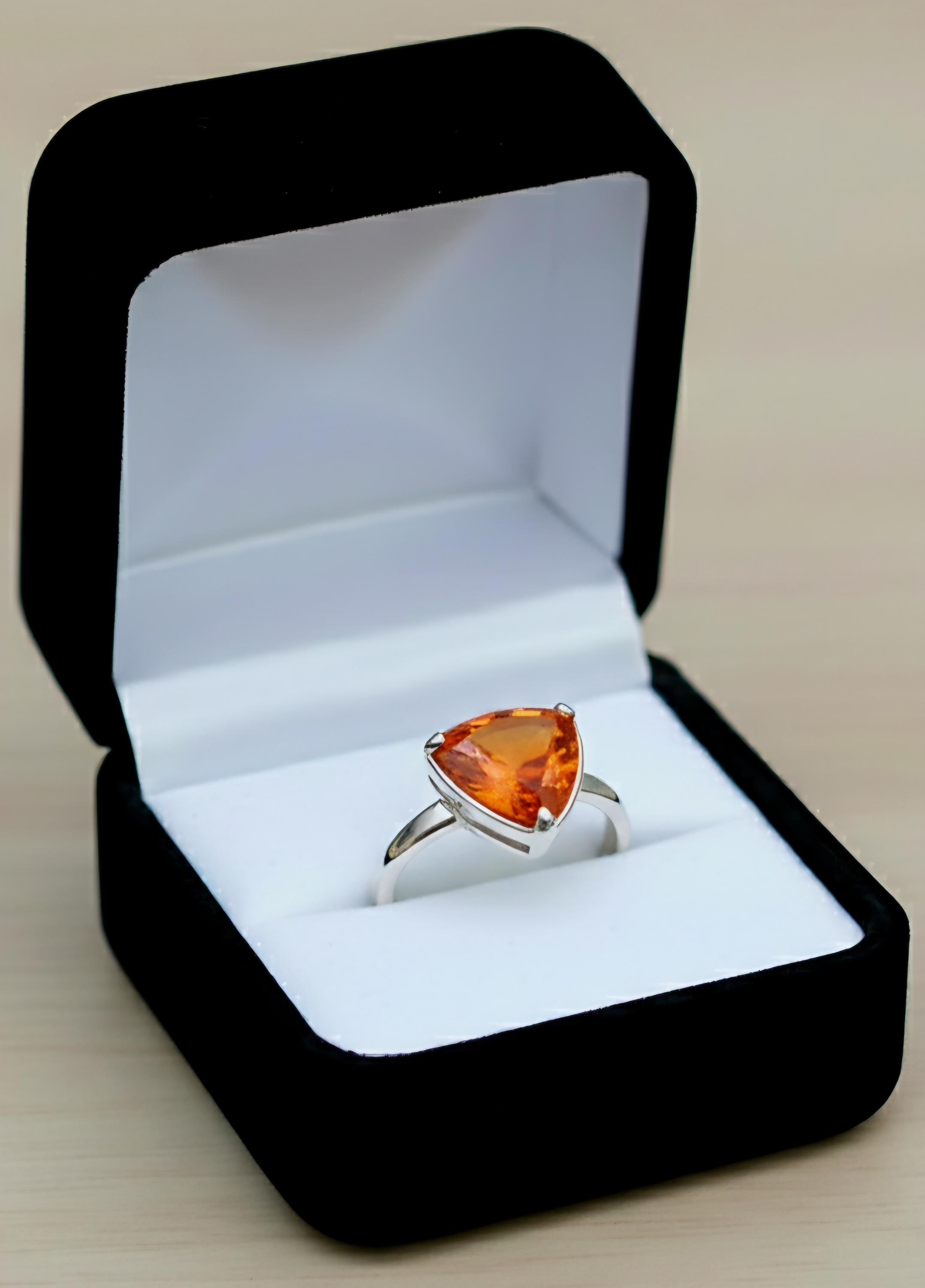 Bague Plaquée Or Blanc Avec CZ Saphir Orange - Taille 62 - Pierre Centrale Ronde 10mm