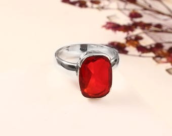 Roter Rubin Saphir Ring: Sterling Silber Strahlenkissen Edelstein