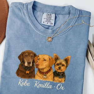 Custom Dog Shirt, Personalized Pet Portrait Tee, Custom Pet Shirt, Multiple Dogs T-Shirt, Dog Mom Gift
