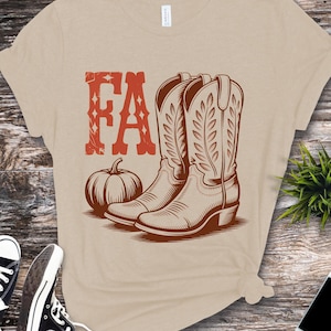 Fall Pumpkin and Cowboy Boots Tee | Western Pumpkin Season Shirt | Cozy Unisex Graphic
