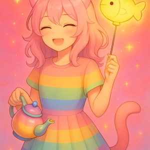 Neko Girl Anime Wallpapers Bundle – Cute Catgirl Digital Art – Kawaii Anime Desktop Phone Backgrounds