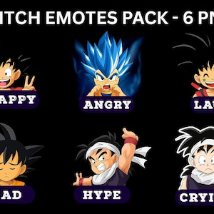 Dragon Anime Emote Pack - 6 Twitch & Discord Emotes (Goku, Vegeta, Gohan) - Premade PNG Set - Anime Stream Assets - Instant Download
