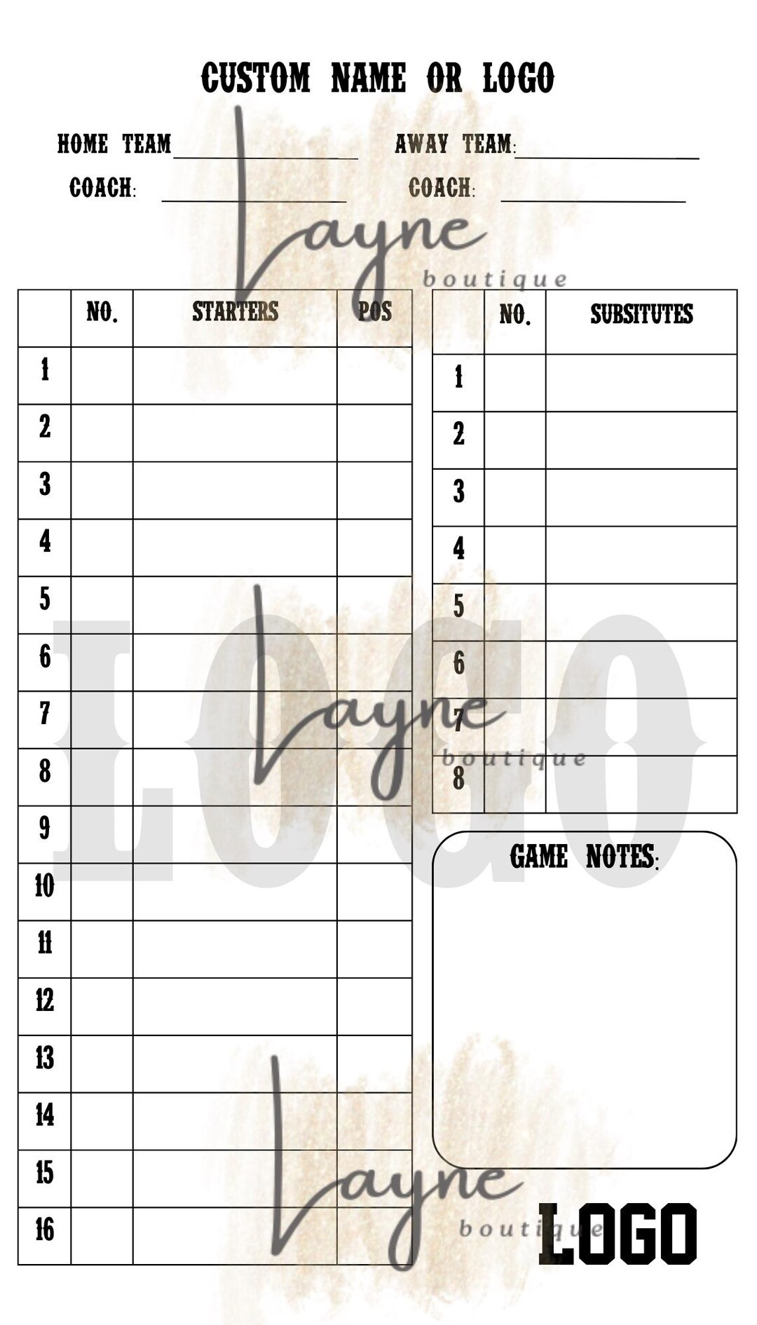 Custom Line up Cards- Any Sport 3 Part Carbonless - Etsy