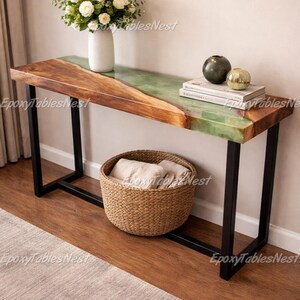 Emerald Green Epoxy River Table Top | Live Edge Walnut Console Tabletop | Custom Wood Table Walnut Live Edge Epoxy River Console Table Top |