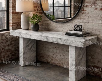 Calacatta Marble Console Table – Luxury White Carrara Stone Entryway Table – Minimalist Modern Marble Desk– Handmade Natural Stone Furniture
