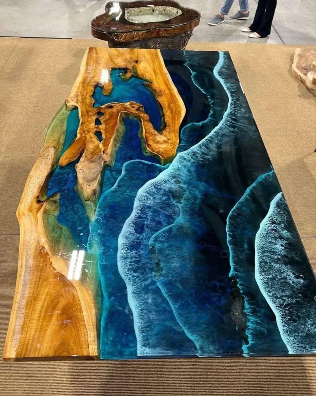 Handmade Ocean Wave Epoxy River Table | Live Edge Resin Dining Table ...