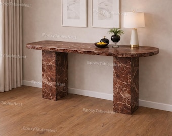 Mesa de entrada de mármol Rosso Levanto – Consola de piedra rojo burdeos – Mesa auxiliar de lujo a medida para sofá – Muebles modernos de mármol Consola de mármol Levanto