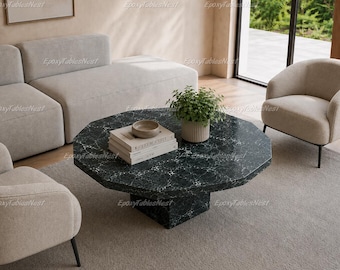 Green Spider Marble Coffee Table | Modern Pedestal Center Table | Luxury Natural Stone Furniture