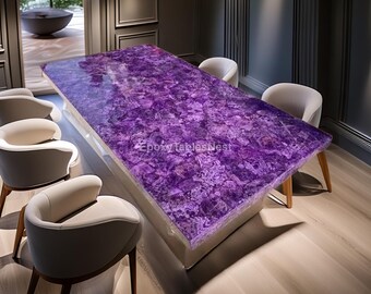 Tablero de mesa de amatista hecho a mano / Consola de cuarzo de lujo