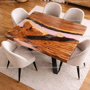 Blush Pink Epoxy River Dining Table Top, Live Edge Olive Wood Table Top, Resin Dining Table, Custom Wood Pink Epoxy River Dining Table Top,