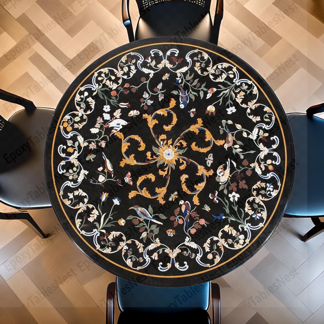 Italian Stone Inlay Handcrafted Florentine Marble Inlay Tabletop – Italian Pietra Dura ...